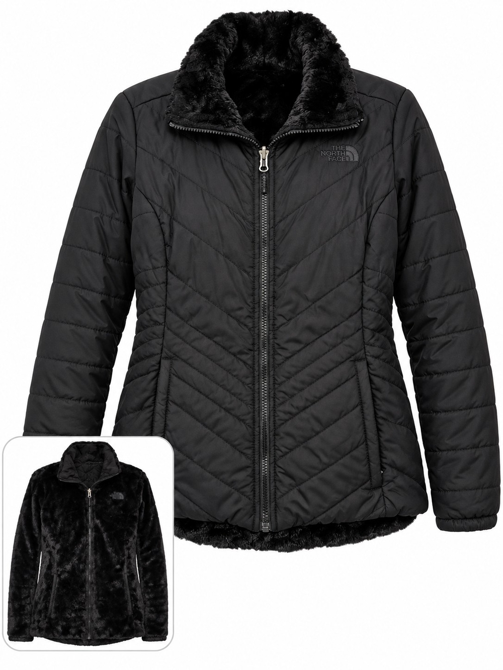 The North Face Mossbud Swirl Reversible Jacket Women’s Small Black Faux Fur
